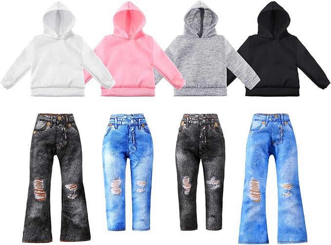 Bencailor 8 Pieces Winter 18 Inch Doll Clothes Dolly Girl Accessories Cotton Sweaters Denim Pant Regular Outfit Clothing for 18 Inch Doll(Black,White,Grey,Pink)