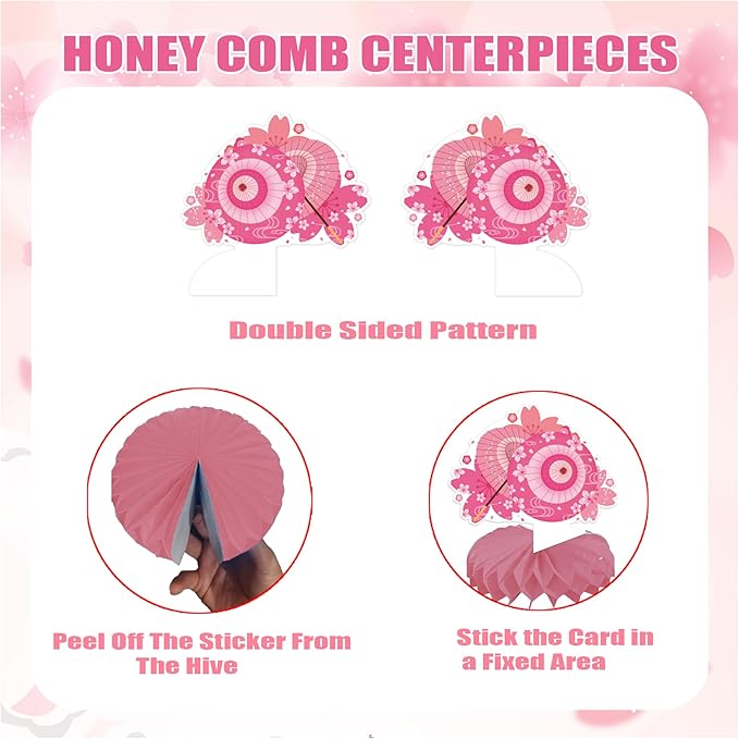 9 PCS Cherry Blossom Honeycomb Centerpieces for Table Decor, Cherry Blossom Table Decorations Table Toppers for Japanese Cherry Blossom Party Decorations Cherry Blossom Birthday Party Supplies