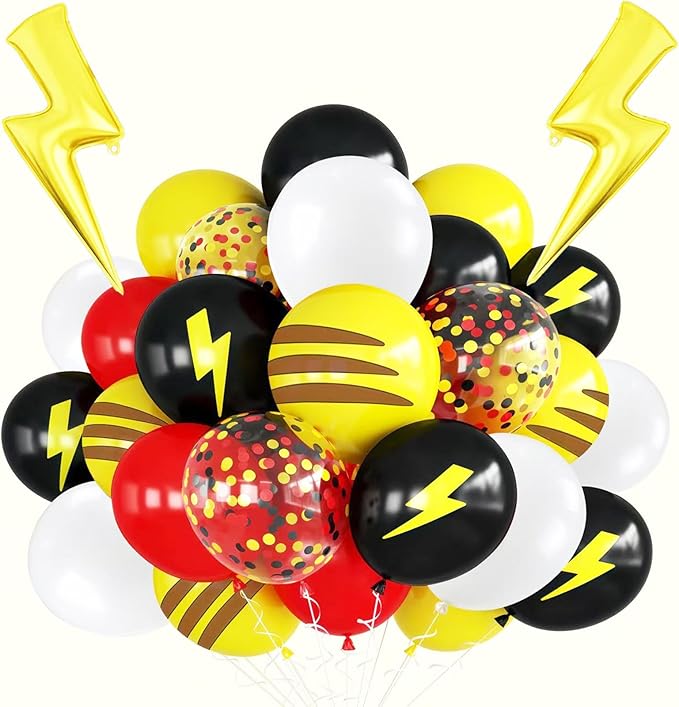 Red Black Yellow Balloon 39Pcs 12 Inch，Lightning Print Balloons for Cartoon Themed Birthday Party Decorations Boys Girls Gatherings Party Supplies