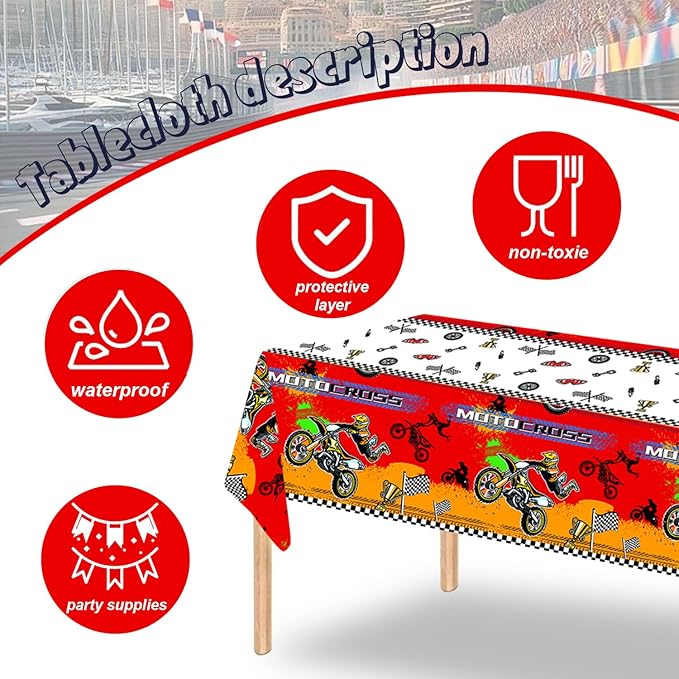41pcs Dirt Bike Party Supplies ,include 20 Plates, 20 Napkin and 1pcs Tablecloth,Used for Motocross Dirt Bike Birthday Party Decoration (Orange Dirt Bike)