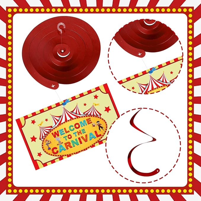 58 Pcs Carnival Circus Theme Party Decorations Circus Animal Hanging Swirl Decorations Carnival Hanging Swirl Ceiling Streamers Decor for Kids Girls Boys Birthday Baby Shower Party Favor