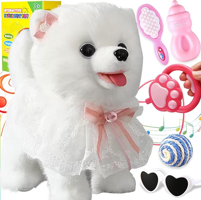 Marsjoy Samoyed Walking Barking Dog for Kids Interactive Musical Puppy Robot Repeats What You Say, Realistic Licking Tongue Wagging Tail Remote Control Toddler Toys for Girls and Boys Birthday Gifts