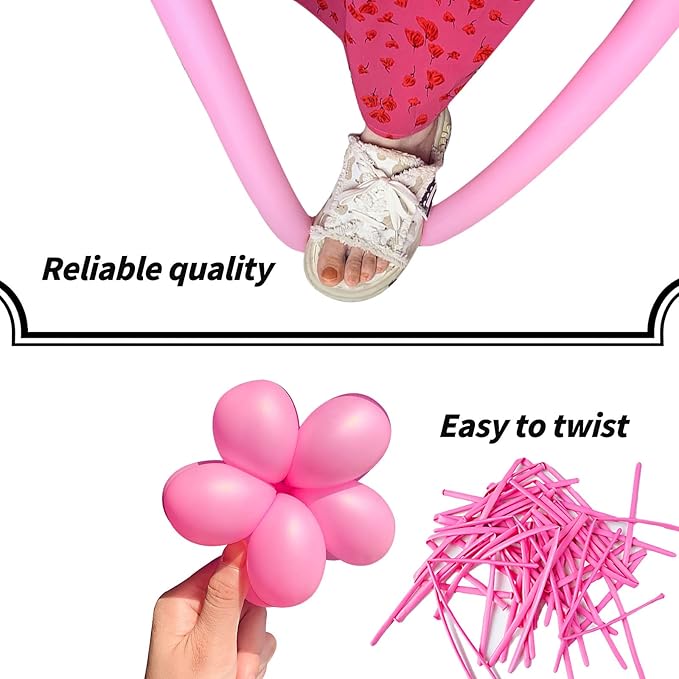 Pink 260 Long Skinny Twisting Animal Balloons, Rainbow Balloons for Animal Shapes Carnival Festival Party Supplies 100pcs