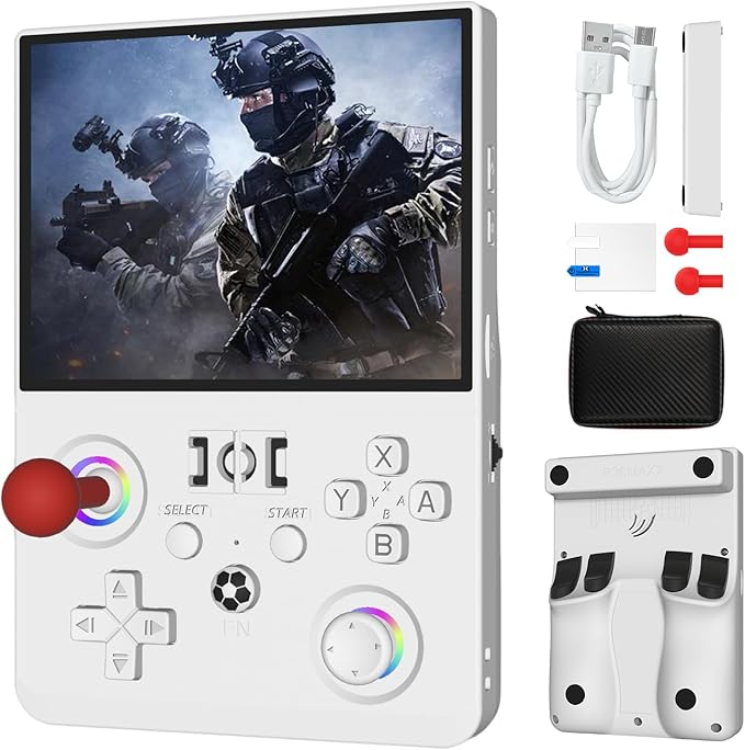 Newest R36MAX Ⅱ 4.5 Inch Retro Handheld Game Console, 720x720 IPS HD Screen, 128G Built-in 22000+ Classic Game, Portable Open Source Linux System, 4000mAh Battery with Arcade Joysticks (White)