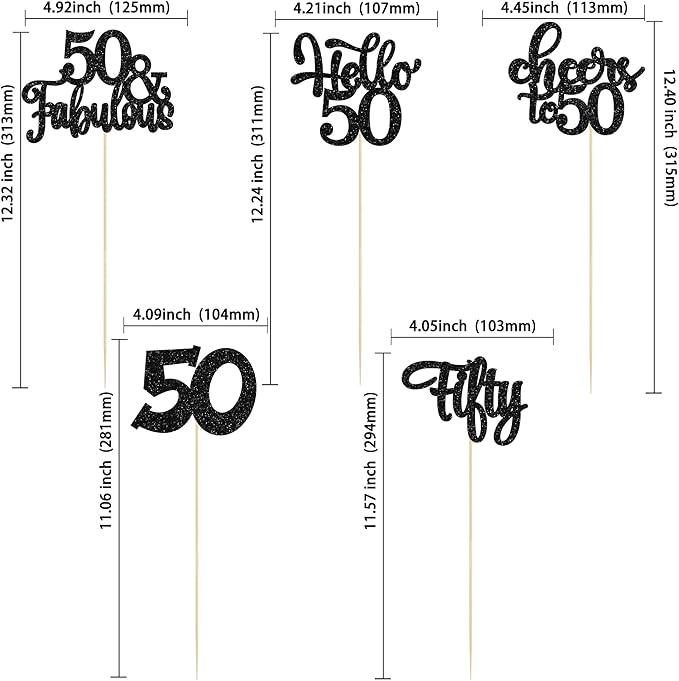 Gyufise 15Pcs 50th Birthday Centerpiece Sticks Fifty Happy 50th Table Flower Centerpieces Sticks Cheers to 50 Floral Decorations for 50th Birthday Party Centerpieces Supplies Black