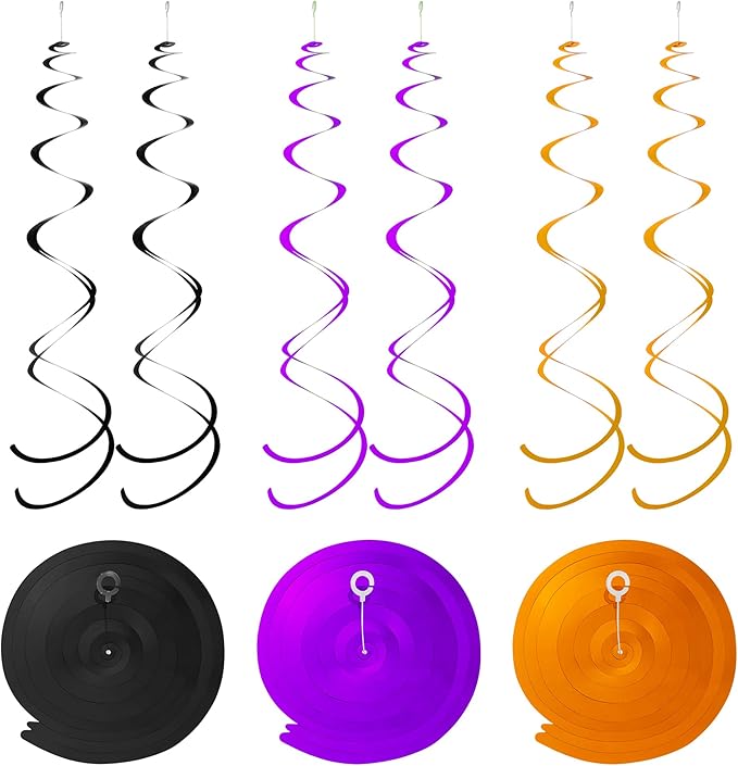 Colorful Ceiling Swirl Foil Decorations Hanging Plastic Streamer Themed Swirl Party for Halloween Graduation Celebration, Pack of 28 (Orange, Black and Purple)