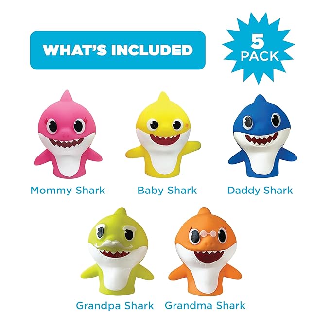Nickelodeon Baby Shark 5 Pc Finger Puppet Set - Party Favors, Educational, Bath Toys, Story Time, Beach Toys, Playtime,5 Count (Pack of 1)