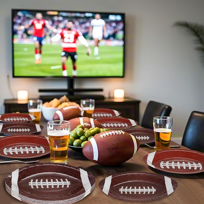 24 Pcs Football Plates - Rugby Shape Design Paper Plate, Disposable Dinner Dessert Paper Plates Tableware Set for Football Party Supplies Birthday Game day Tailgate Party Decorations Table Decor