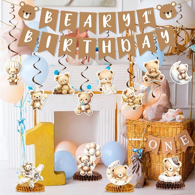 Beary First Birthday Decorations Include Beary 1st Birthday Banners Bear Hanging Swirls Honeycomb Centerpieces Bear Birthday Theme Party Supplies