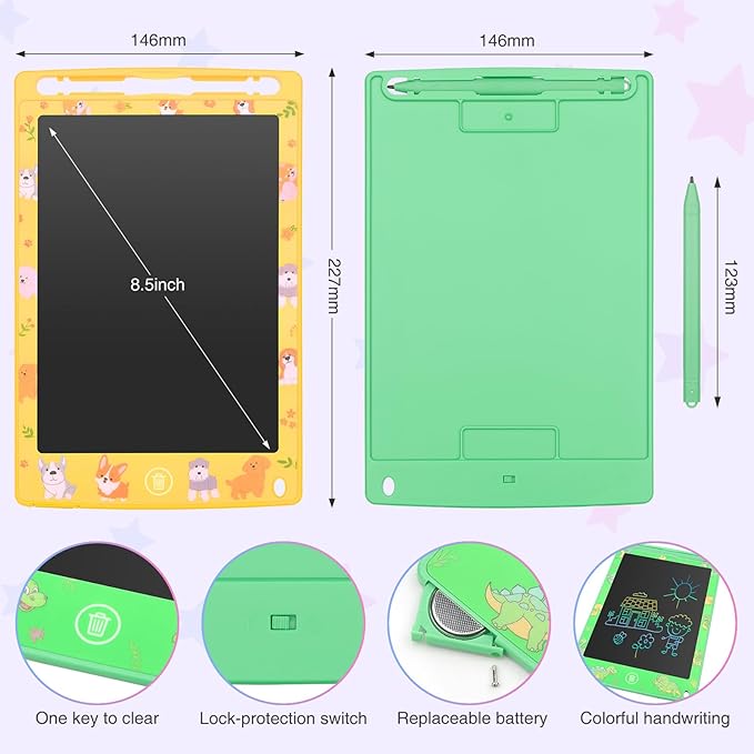 LCD Writing Tablet 8.5 Inch 2 Pack Colorful Screen Electronic Writing Drawing Pads Doodle Board for Kids Boys Girls