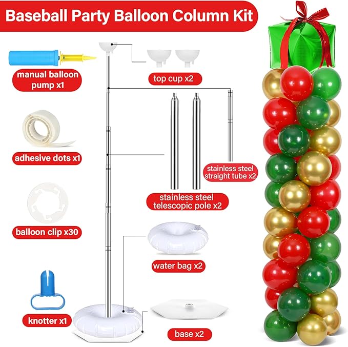 2 Sets Christmas Party Balloon Column Stand Kit With 102 Christmas Gift Boxes Foil Balloons 5.57Ft Adjustable Balloon Tower Stand With Base Adjustable Arch Column for Xmas Birthday Party Supplies