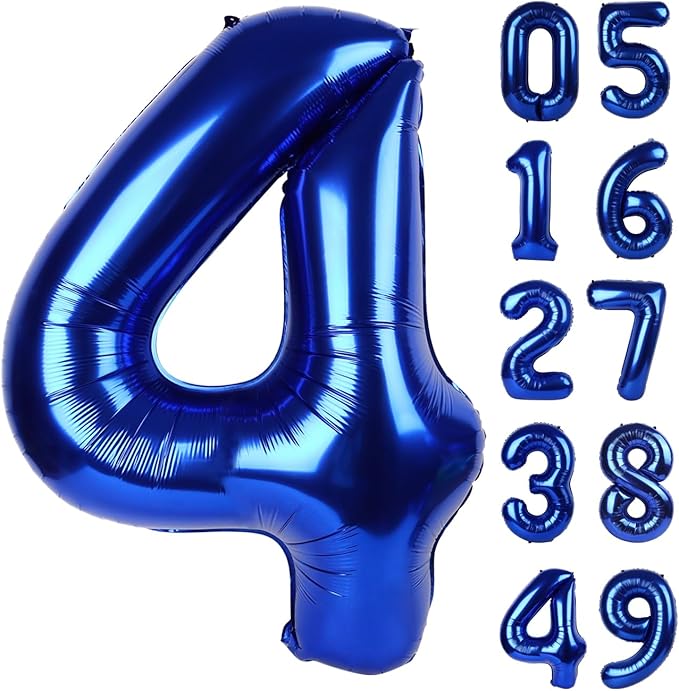 40 Inch Night Blue Large Number 4 Birthday Balloon, Giant Number Four 14 24 34 40 44 Balloons, Night Blue Foil Mylar Big Balloons for Anniversary Graduation Supplies Decorations