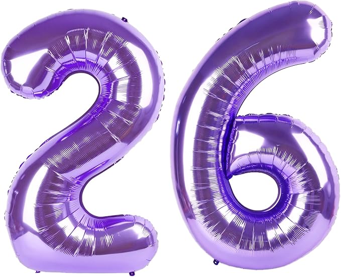 40 Inch Purple Number 26 Digital Balloon,Jumbo Mylar Foil Helium Balloon for 26 Balloons for Birthday Party,Wedding Anniversary Party Decorations