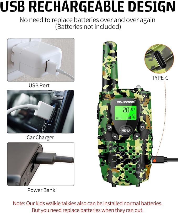 FAYOGOO 2 Pack Walkie Talkies for Kids Long Range 4 Miles,Kids Walkie Talkies with Flashlight, Christmas Birthday Toys Gifts Ideas Present for 3-12 Year Old Boys Girls (Green)
