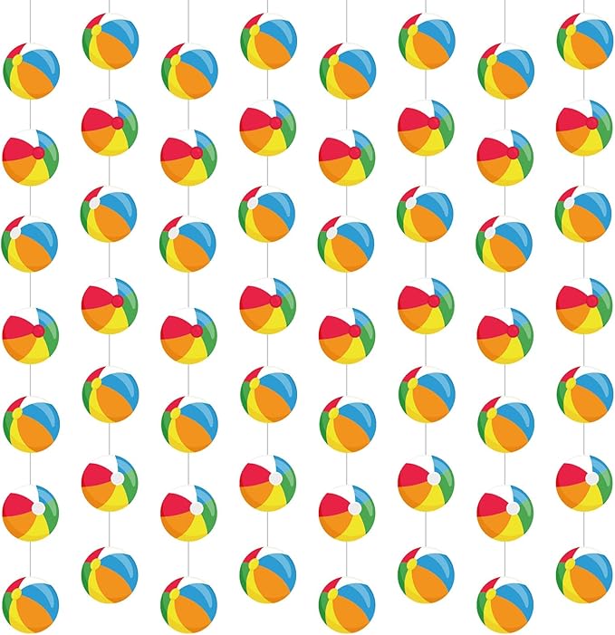 8 Pieces Beach Ball Garland Summer Pool Party Hanging Banner Decorations Pool Ball Paper Cutout Garland Room Wall Decor for Hawaii Beach Birthday Baby Shower Party Favors Supplies