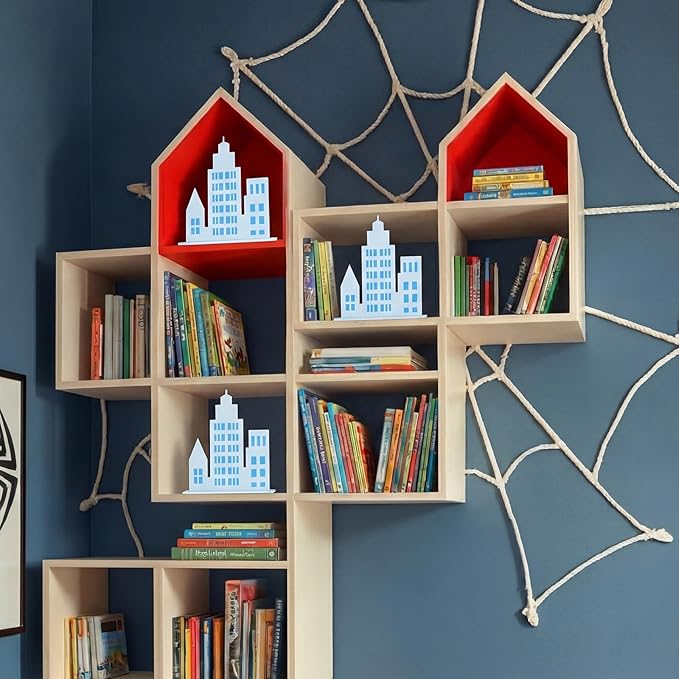 Geelin 6 Pcs Skyscraper Party Decorations Hero Party Decorations New York City Wood NYC Centerpieces City Skyline Building Decor for Comic Birthday Favors Supplies(Solid Style,Blue)