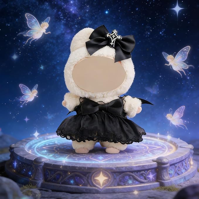 3 Sets Magic Dress-Up Clothes for 17cm Dolls, Bat, Witch, Bunny, Cat & Fantasy Outfits, 6.7-Inch Plush Doll Accessories with Colorful Shoes and Glasses, Kawaii Idea (No Dolls)