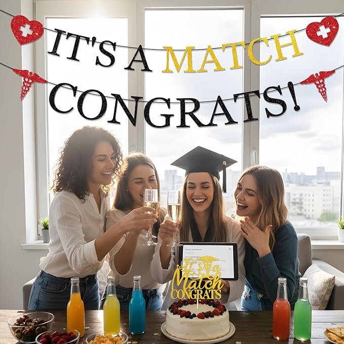 Rakuto Happy Match Day Party Decorations, 3PCS It's a Match Congrats Pre-Strung Banners Party Decorations, Medical School Graduation Cake Toppers Birthday Decor Supplies for Congrats Doctor