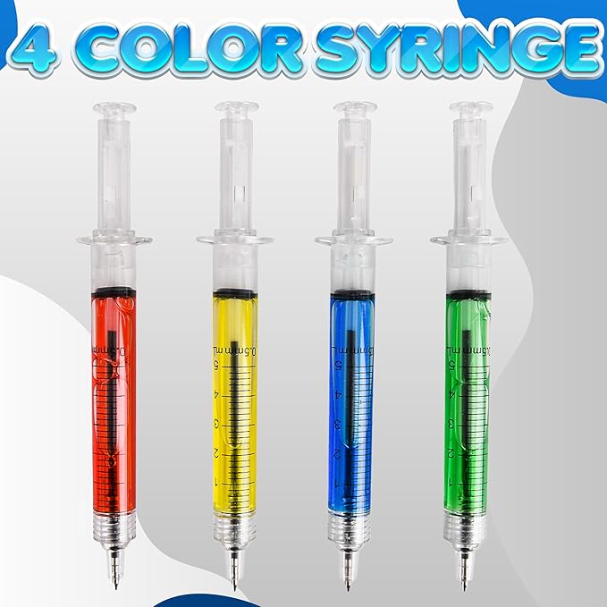 Bedwina Syringe Pens - (Bulk Pack of 120) Retractable Fun Multi Color Novelty Pen for Nurses, Nursing Student School Supplies, Birthdays, Stocking Stuffers and Toy Party Favor Gifts
