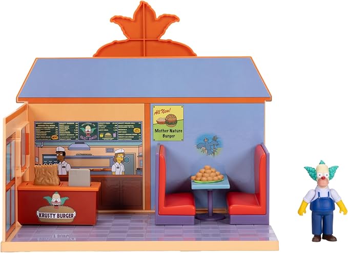 JAKKS Pacific The Simpsons Krusty Burger Diorama Playset, Includes One 2.5-Inch Scale Krusty the Clown Action Figure and Accessories