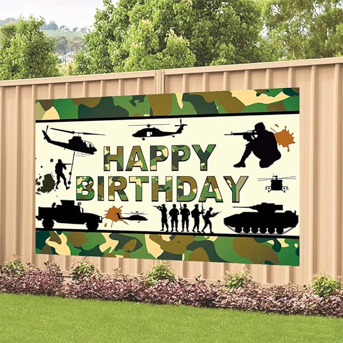 Camo Birthday Party Backdrop Camouflage Happy Birthday Banner Army Military Photography Background for Welcome Soldier Party Decorations Supplies 70.8 x 47.2 Inch