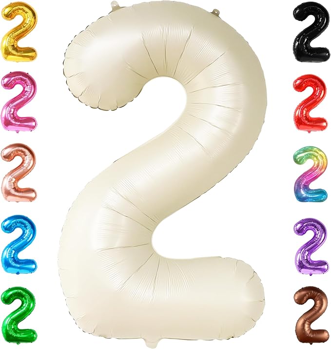 KatchOn Cream White Number 2 Balloon - 40 Inch, 2nd Birthday Party Decoration, Reusable, Unisex