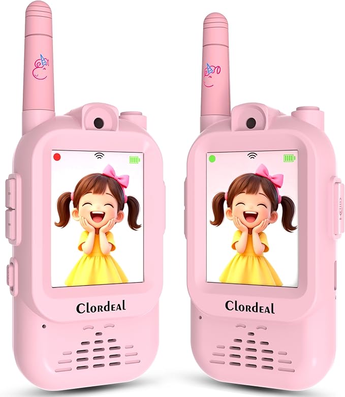 Video Walkie Talkies for Kids with Instant Auto Pairing, 500 FT Range, No WiFi Needed - with Video & Voice & Picture Chat, Perfect Outdoor Toy Gift for Boys Girls 3+ (2 Pack Pink)