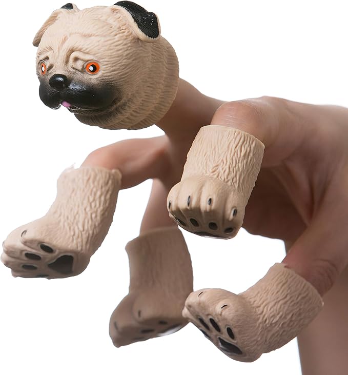 AQKILO Pug Finger Puppet Set, Animals Puppet Show Theater Props, Novelty Toys Weird Stuff Gifts