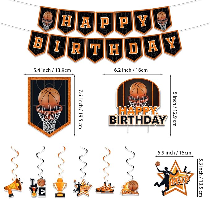 Basketball Birthday Party Decorations - 160PCS Basketball Party Supplies with Banner, Balloons, Hanging Swirls, Plates, Napkins, Cups, Forks, Straws, Tablecloths, Cake Topper, Cupcake Toppers
