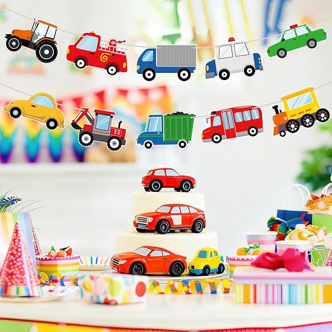 Hooqict Happy Birthday Banner Transportation Birthday Decorations Car Train Truck Bus Excavator Traffic Party Banner Garland Sign for Kids Boys 1st 2nd 3rd Transportation Vehicle Theme Birthday Party Supplies