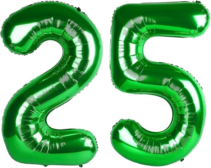 25 Balloon Numbers, 40 Inch Happy 25th Birthday Decorations for Women, Dark Green Foil Large Ballon for 2 5 25 52 Birthday Party Wedding Anniversary Supplies