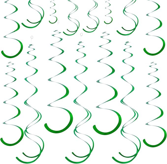 Green Ceiling Swirl Foil Decorations Hanging Plastic Streamer Themed Swirl Party for St. Patrick’s Day Spring Summer Celebration Party Supplies, Pack of 28