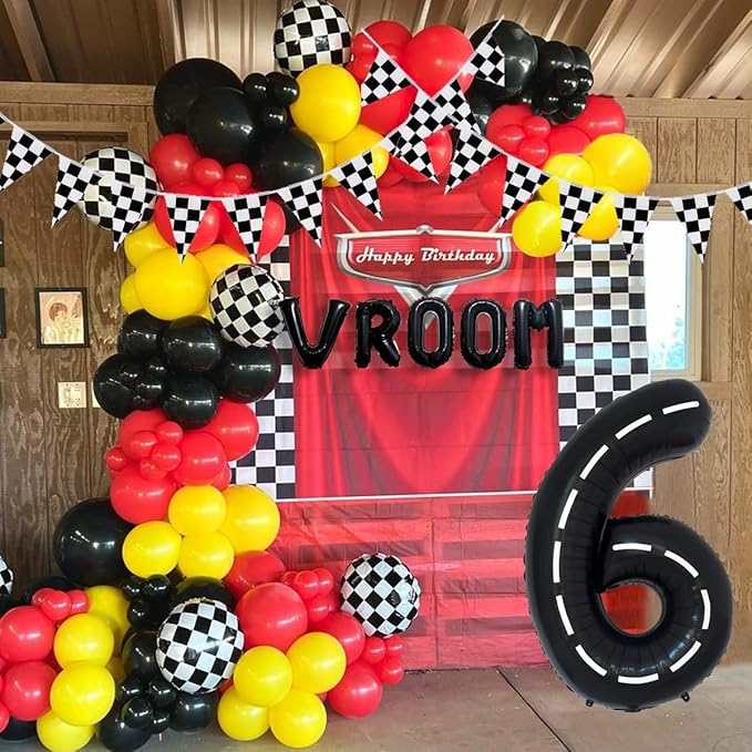 134pcs Race Car Balloon Birthday Party Supplies Decorations for Boys - Racing car Theme Party Supplies Happy Birthday Racecar Number Balloons Garland Kit Birthday Party (Arch, 6)