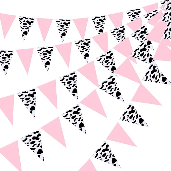 Boao 5 Pcs Cow Print Pennant Banners, Cow Print Pennant Banner Birthday Party Supplies for Western Cowboy Theme Decoration Baby Shower Animal Theme Party Holiday Decor, 7.4 x 10.8 Inch(Sweet)