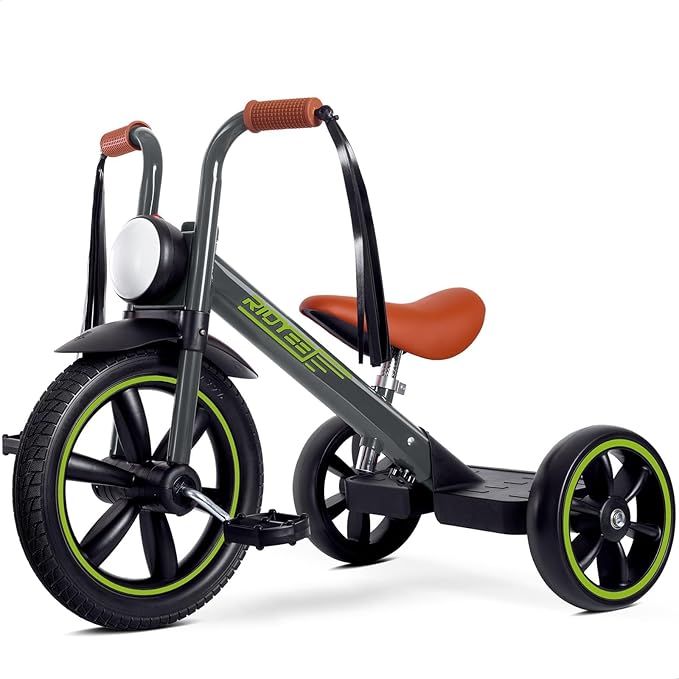 Toddler Tricycle for 2 to 5 Years, Tricycle for 3 Years with Front Light, Rubber Front Wheel, Soft Handlebar with Streamers, Adjustable Seat, Grey