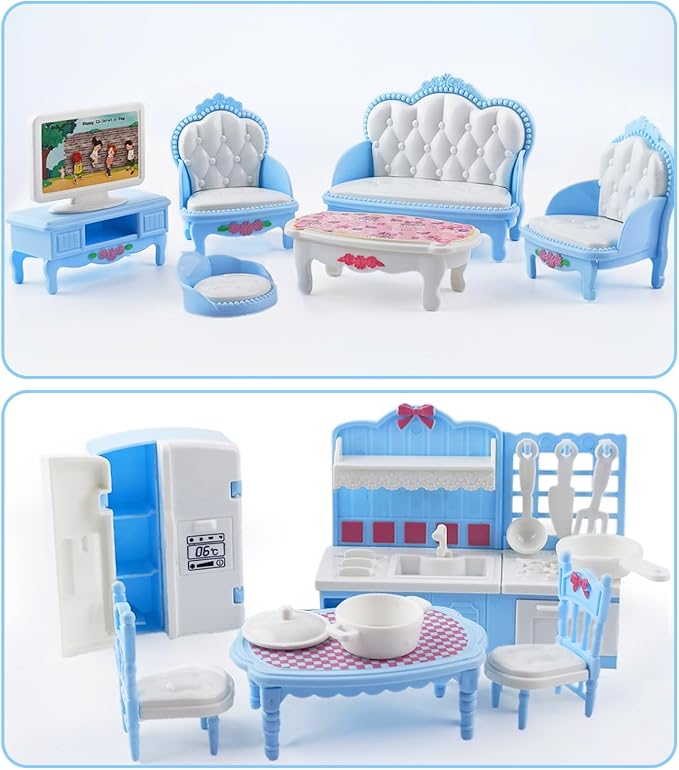 35 Pcs Dollhouse Furniture Accessories Set Mini House Furniture Small Dollhouse Miniature Furniture Play House Accessories 1:12 Tiny Kitchen Bedroom LivingRoom Bathroom Boy Girl Toddler3Y+