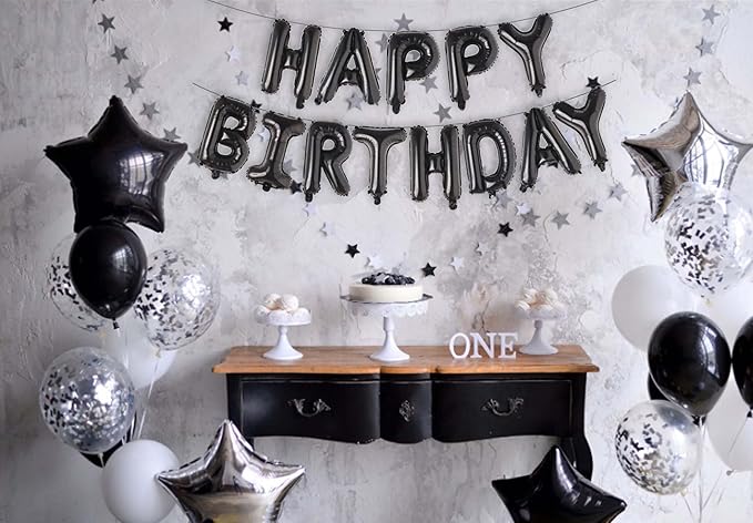 16 Inch Black Happy Birthday Aluminum Foil Letters Balloons Birthday Balloons Banner Sign For Men Women Kids Birthday Party Decorations Supplies