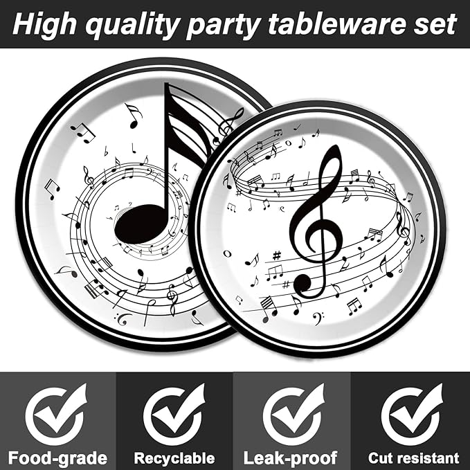 ZOIIWA Musical Note Plates Napkins Music Themed Party Tableware Musical Notes Dinnerware Disposable Paper Plates for Baby Shower Music Concert Birthday Karaoke Christmas Party Supplies 24 Guests
