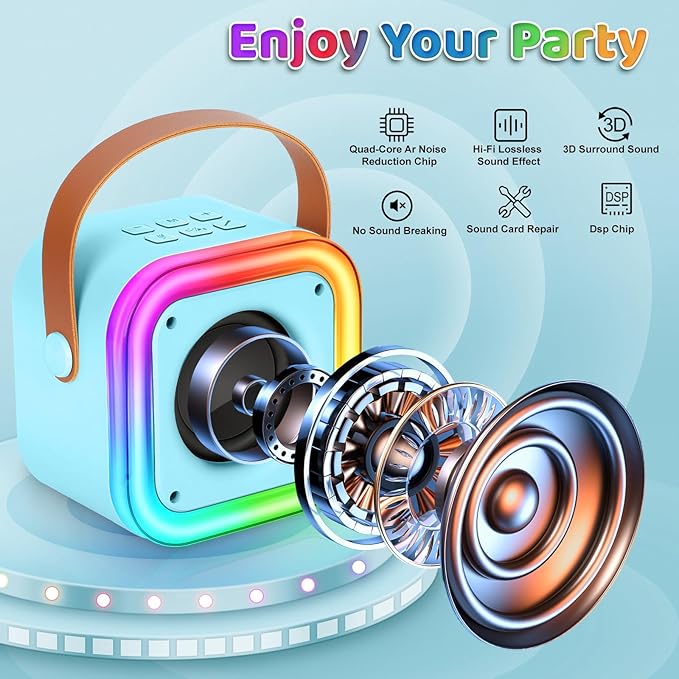 Mini Karaoke Machine for Kids, Girl Toys Gifts, Kids Karaoke Wireless Microphone for 4,5,6,7,8,9,10,11,12 Years Old Boys and Girls Christmas Party Gifts Toys (Blue)