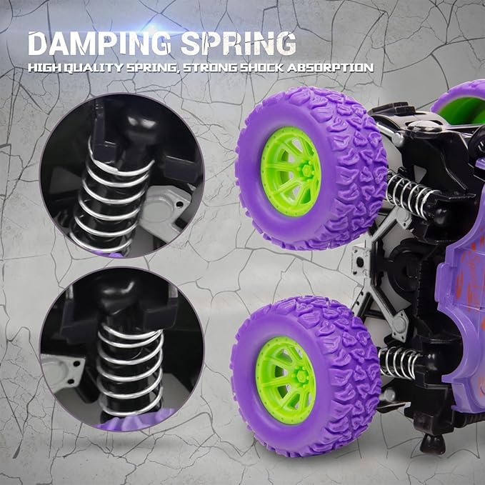 Monster Truck Toys - Friction Powered Toy Cars Push and Go Vehicles for Toddlers Kids Best Christmas Birthday Party Gift for Boys Girls Aged 3 and Above 4-Pack