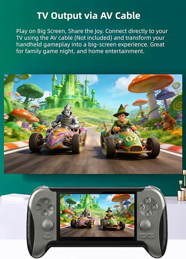4.3-Inch HD Screen Portable Retro Game Console with Built-in Classic Games – Instant Save, TV Output, Video/Music Player, Rechargeable Battery, for Teens & Adults