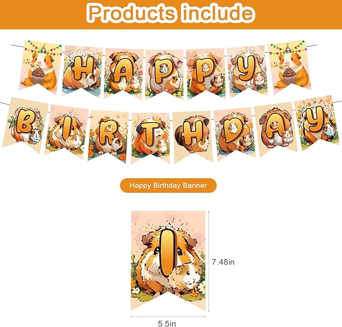 Guinea Pig Party Decorations,Hamster Birthday Party Supplies For Guinea Pig Party Supplies Includes Banner - Cake Topper - 12 Cupcake Toppers - 18 Balloons