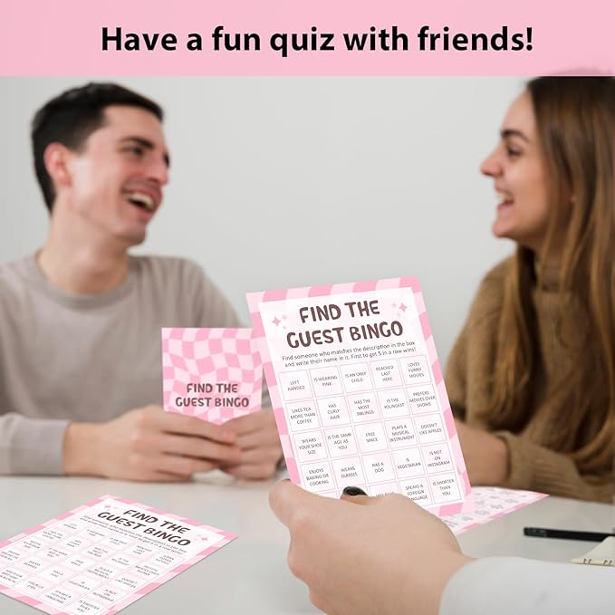 Birthday Party Games - Find The Guest Bingo Game, Bday Party Games for Teen Girl Adult, Set of 20 pcs Game Cards, Birthday Party Favor Activity Sleepover Party Decor Supplies - FS268
