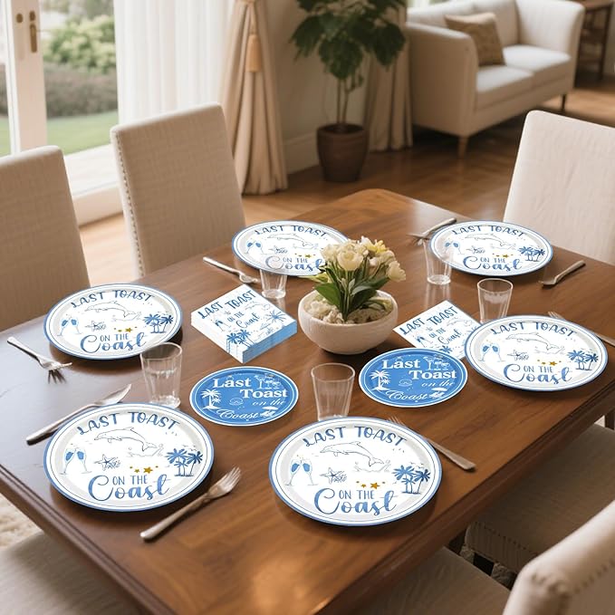180PCS Last Toast on the Coast Party Supplies Serve 60,Coastal Bachelorette Party Paper Plates and Napkins Kit for Bridal Wedding Girl Birthday Baby Shower Decoration