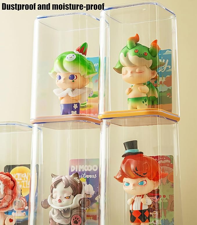 4 Pack Display Boxes Clear Small Display Case for Mini Pop Figures, Stackable Acrylic Dustproof Blind Box for Funko Pop Figures, Collectibles, Mini Toys, Vinyl Figures