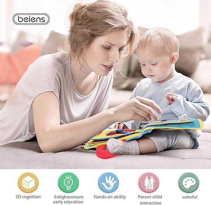 beiens My Quiet Books - Soft Activity Books for Babies, Toddler Learning Sensory Story Book, Life Skill Education & Identify 3D Cloth Books for Infants, Non Toxic Boys and Girls Soft Toys