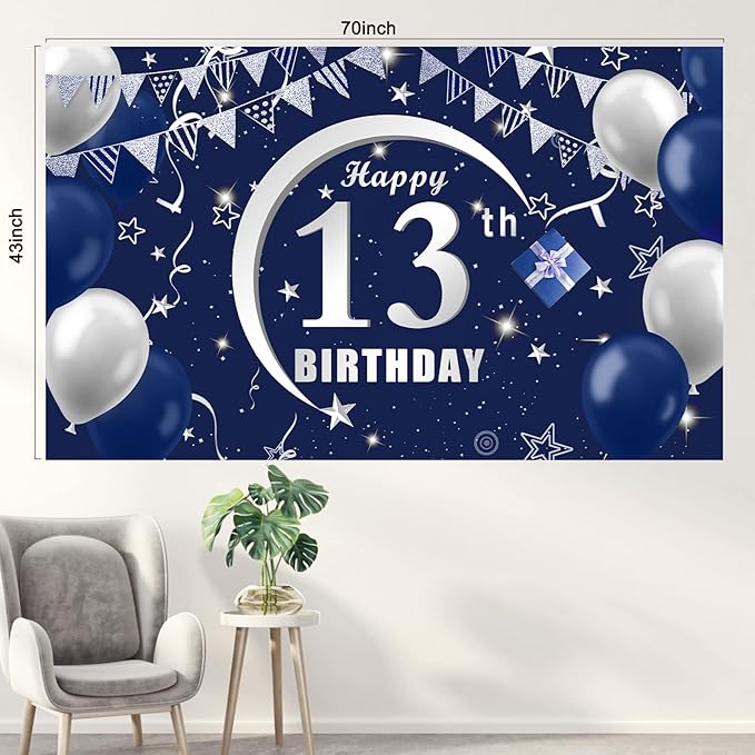 Navy Blue 13th Birthday Decorations for Boys and Girls, Happy 13th Birthday Backdrop, Tablecloth, Balloons Garland Arch Kit - 13th Birthday Banner Party Supplies Bday Decor for Sweet 13 Year Old Teen