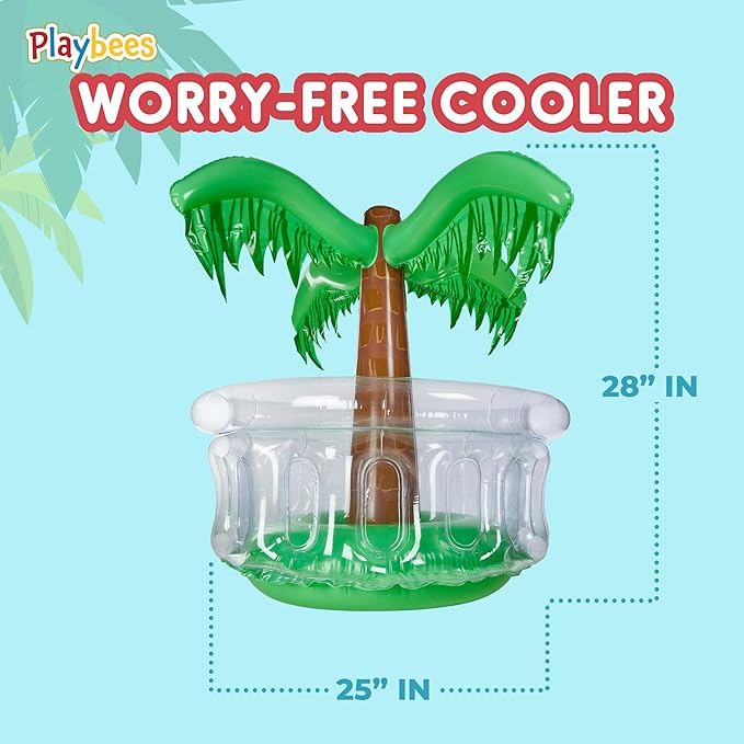 Playbees Inflatable Palm Tree Cooler 28" - Blow Up Palm Tree Party Cooler, Luau Hawaiian Tropical Beach Theme, Summer Swimming Pool Party Decorations - Outdoor Party Supplies - Kids Adults Birthday