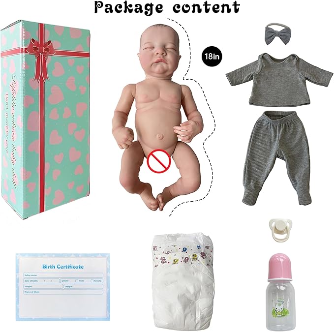 Realistic Reborn Baby Dolls Girl 17-Inch Soft Vinyl Lifelike Real Life Baby Dolls Babe Reborn Accessories for 3+ Years Old (Gray)