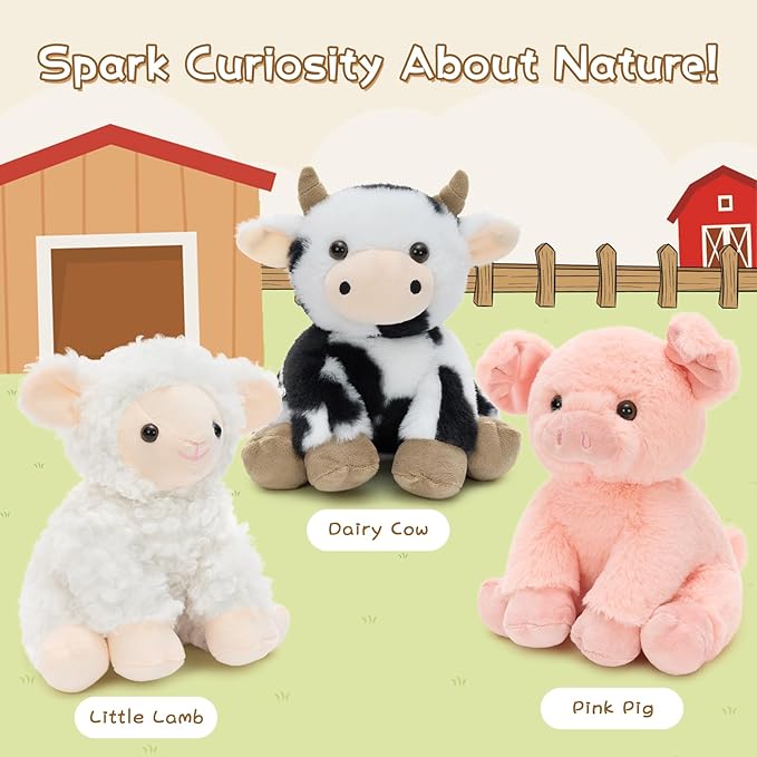 MaoGoLan 3 Pack Stuffed Farm Animals Soft Plush Toys Set for Kids, 8 inch Cute Farm Animal Stuffed Animals Bulk Easter Gifts Basket Stuffers Christmas Birthday Party Favors Decorations